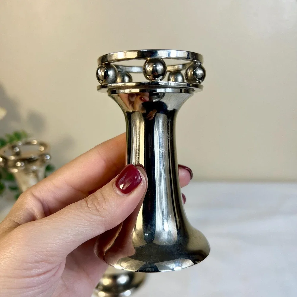 Vintage MCM Silver Plated Ball Candlestick Holders | RARE | Set of 3